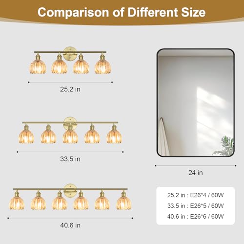 Image of Vintage Bathroom Light fixtures, Gold Vanity Lights, ETL Certified