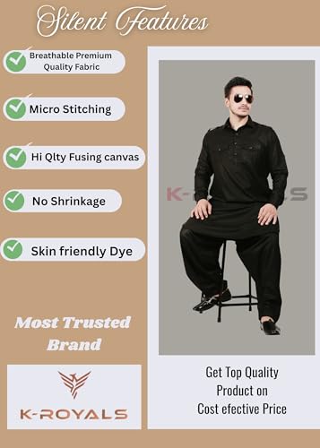 Image of K-ROYALS Men's Cotton Blend Pathani Kurta Pyjama Suit