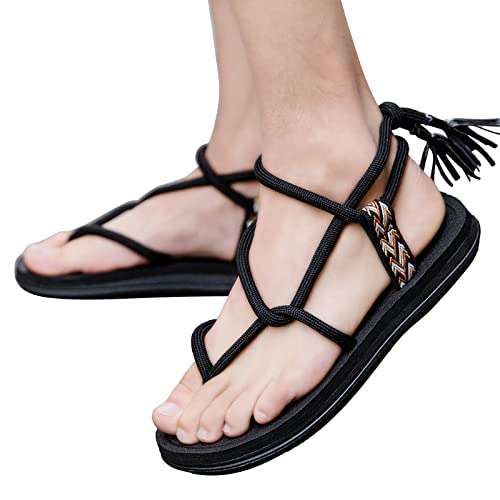 Wide Width Flat Sandals for Women 2025,Ladies Summer Gladiator Lace Up Strap Clip Toe Slip On Soft Memory Foam Sandal Comfy Beach Non-Slip Casual Shoes Stylish Footwear for Daily Wear