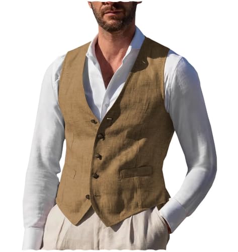 Mens Lightweight Vest Summer Casual Cotton Linen Sleeveless Jacket Beach Waistcoat2