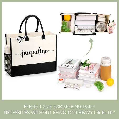 Image of Personalized Name Tote Bag for Women, Birthday Best Friend Bridesmaid Gifts for Women Canvas Initial Tote Bags