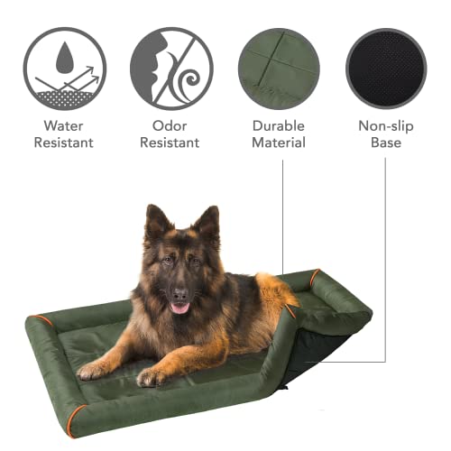 Friends Forever Bolster Dog Crate Mat 36 Inch, Washable Dog Crate Pad for Raised Dog Bed and Dog Crate Bed, Oxford, Nova Oliver Green