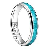 TUTISS 4mm Tungsten Rings for Women Men Fashion Wedding Bands Crushed Turquoise Inlay Domed Polished Comfort Fit Size 4