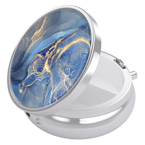 Image of Nipichsha Pill Box, Small Pill Case for Purse & Pocket, Cute Travel Medicine Organizer, Portable Medicine Container Holder to Hold Vitamins, Medication, Fish Oil & Supplement, Dark Blue Marble | Cute Travel Medicine Organizer, Portable Medicine Container Holder to Hold Vitamins, Medication, Fish Oil & Supplement