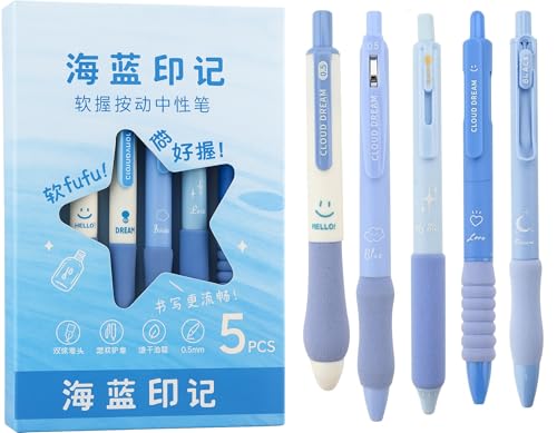 Image of SHUTTLE ART 5 Pcs Star Gel Pen Set 5 Cute Retractable Smooth Writing Pens for School Office Supplies Aesthetic pretty pens Quick Dry Ink Pens 0.5mm Fine PointSmooth to Write for Writing, Blue