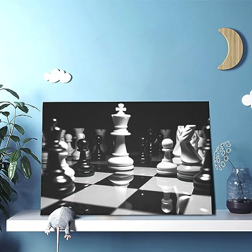 Toile d'échecs noir et blanc 30x45cm pour une déco murale salon moderne