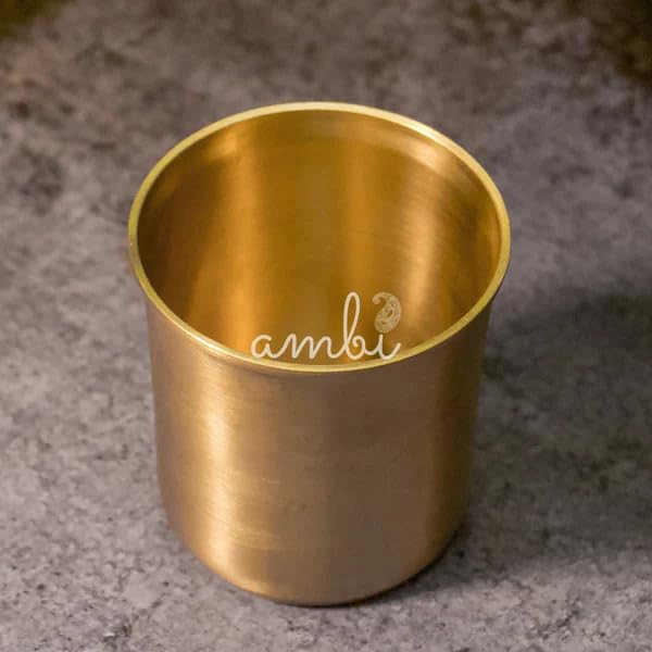 Image of Ambi Home Pure Kansa (Bronze) Water Glass - 275 ML - Curved Rim | Kansa Glass Drinkware, Serveware for Lassi, Milk, and Water | Set of 1
