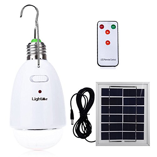 LightMe Multi-functional LED Solar Powered Light E27 12-LED Dimmable Lamp with Remote Controller for Camping, Hiking, Home Lighting, Emergency, etc.