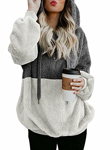 Dokotoo Womens Fashion Hoodies Casual Cozy Chunky Ladies Color Block Hoodies Winter Fuzzy Sweatshirt Loose Pullover Outerwear with Pockets X-Large