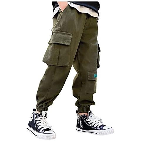 Allmeingeld Toddler Boys' Cargo Pant Elastic Waist Bottom Dark Green 10 Years Cover