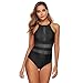Produktbild TOPKEAL Damen Einteiliger Einfarbig Lace-up Badeanzug Rundhalsausschnitt Strandmode Push Up Bikini Gepolstert Neckholder Strandkleidung Bademode (Schwarz, L)