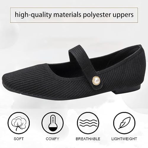 Women's Mary Janes Knit Flat Shoes with Arch Support Comfortable Lightweight Slip On Soft Dressy Casual Ballets Flats for Daily Walking Work4