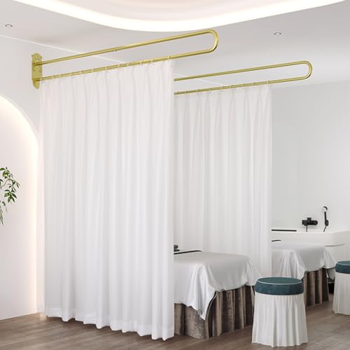 Bubinblau 吊り下げ式間仕切り、U字型カーテンロッド、部屋のプライバシーカーテン、壁掛け式仮設フェンス、試着室美容室寝室用,白,200cm
