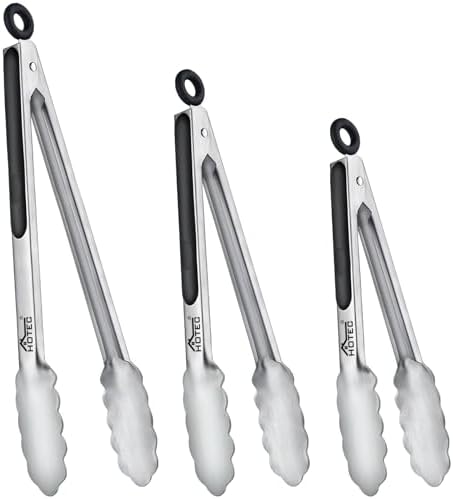 Hotec Stainless Steel Kitchen Tongs, Set of 3-7", 9" and 12", Loc...