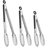 Hotec Pinze da cucina in acciaio inox, set da 7,6-17,8 cm, 22,9 cm e 30,5 cm, pinze per alimenti in metallo per cucinare, servire, barbecue, griglia con impugnatura antiscivolo