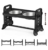 Lewondr Haustier Erhöhter Fressnapf, Höhenverstellbarer Napfständer mit 2 Edelstahlnäpfen 4 Einstellbaren Höhen Erhöhte Hundebars Futterspender mit Gestell für Hunde Katzen - Schwarz