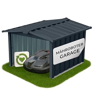 STREND PRO Mähroboter Garage Metall Anthrazit 86x88x60 cm | WETTERFEST | UV-beständig | Unterstand | Carport | Schutzdach | Überdachung für Rasenroboter Rasenmäher | Roboter Garage mit Satteldach