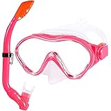 Kinder Schnorchelset, Taucherbrille mit Schnorchel Kinder Tauchset Schnorchelmaske Premium Dry Schnorchel Anti-Leck Anti-Fog für Tauchen, Schnorcheln, Schwimmen, Kinder Tauchset - Rosa