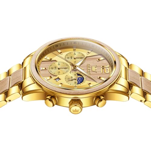 Image of OLEVS Men Watch Blue Gold Analog Quartz Stainless Steel Waterproof Luminous Date Luxury Casual Watch