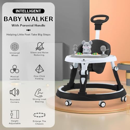 Image of StarAndDaisy Walker for Kids for 6 to 18 Months, Intergrated RGB Lights Baby Walker Boys & Girls with 7 Level Height Adjustment, Walker Baby with Switchable Food & Musical Toy Tray (Black)