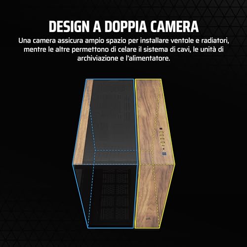 CORSAIR 6500X Mid-Tower ATX Case per PC a Doppia Camera - Vetro Temperato Panoramico - Compatibile con Scheda Madre a Connessione Inversa - Nessuna Ventola Inclusa - Nero/Legno di Noce - Case PC - Immagine 3