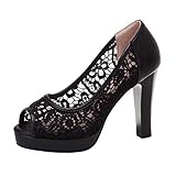 peeptoe plateau high heels MISSUIT Damen Blockabsatz High Heels Plateau Pumps Peep Toe Spitze Rockabilly Kleid Schuhe(Schwarz,39)