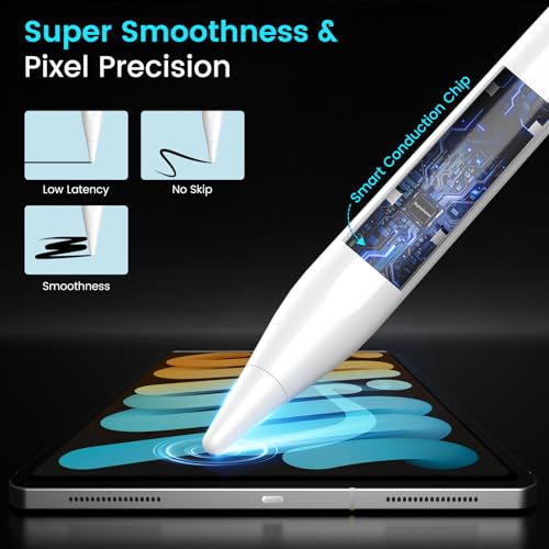 Image of Stylus Pen for iPad (2018-2026), 6 Mins Charge for 10H Use, 35H Ultra Long Battery, Tilt & Palm Rejection, Magnetic Pencil for iPad A16 /11 /10 /9 /8 /7 /6th,Pro11 /12.9 inch /13 inch M4,Air3 /4 /5 /M2 /M3,Mini7 /6 /5