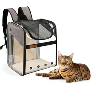 Expandable Pet Backpack Carrier with Storage, Travel and Transportation for Animals up to 22 lbs, Ideal for Cats, Small Dogs, Rabbits, Light Grey