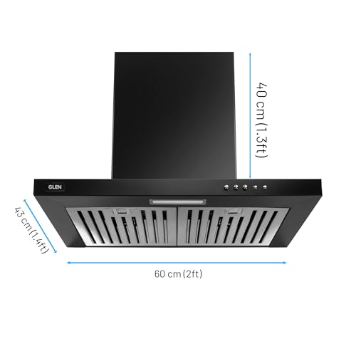 Glen 60 cm 1100 mยณ/hr T-Shape Kitchen Chimney || Baffle Filter||easy clean ||(Hood Kona, Push Buttons Control,Black) - Image 6