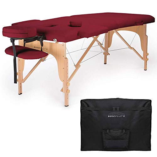 Saloniture Professional Portable Folding Massage Table with Carrying Case - Burgundy