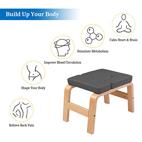 PEXMOR Wood Yoga Headstand Bench Inversion Chair Stand Yoga Chair for Workout, Fitness and Gym (Gray)