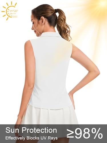 Image of QBK Women's Sleeveless Golf Polo Shirts V-Neck Collared Tennis Tank Tops UPF 50+ Quick Dry Lightweight Athletic Shirt