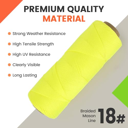 MERIANE Mason Line, 500 Ft #18 Braided Nylon String, Premium String for Masonry Jobs, Construction, Gardening, Net Making and Mending, DIY Projects, Fluorescent Yellow - Thumbnail 4