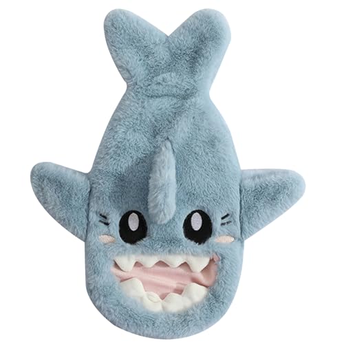 Cute Shark Botella de Agua Caliente de 1 litro con Funda de Felpa Lavable, Bolsa de Agua Caliente a Prueba de explosiones y Fugas para aliviar el Dolor, Invierno, Azul