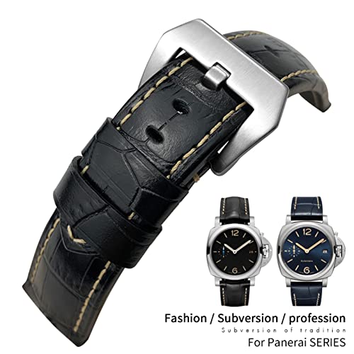 24mm Watch Strap Compatible with Panerai Green Red Blue Cowhide Leather Strap Stainless Steel Buckle Tools2