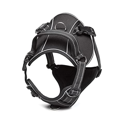 Elevant No Pull Dog Harness, Adjustable Reflective Safety Vest Harness, No Choke Escape proof Lightweight Breathable Pet Harness with Soft Control Handle for Medium Large Dogs (M, Black) Cover