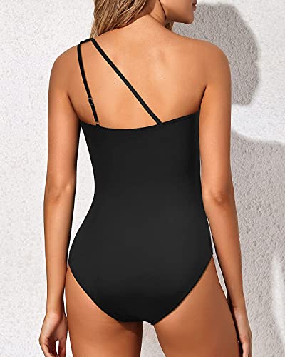 Holipick One Shoulder One Piece Swimsuit For Women Tummy Control Bathing Suits Modest Full Coverage Keyhole Swimwear Black #TOP2