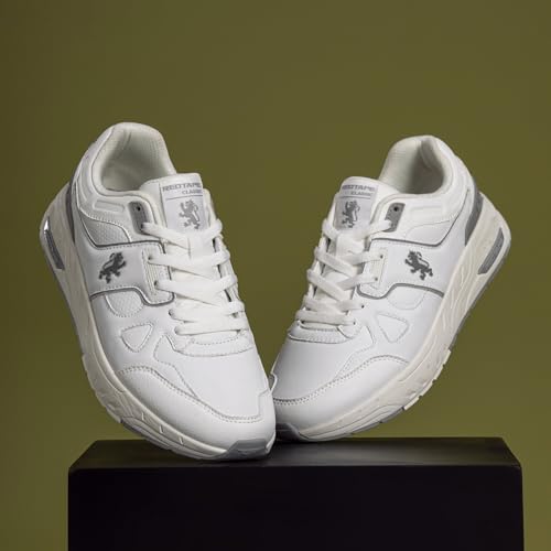 Image of Red Tape Men's Sneakers White Grey Pu Mesh Round Lace-Up