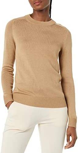 Amazon Aware Women's Pointelle Crewneck Sweater (Available in Plus Size), Camel Heather, X-Small