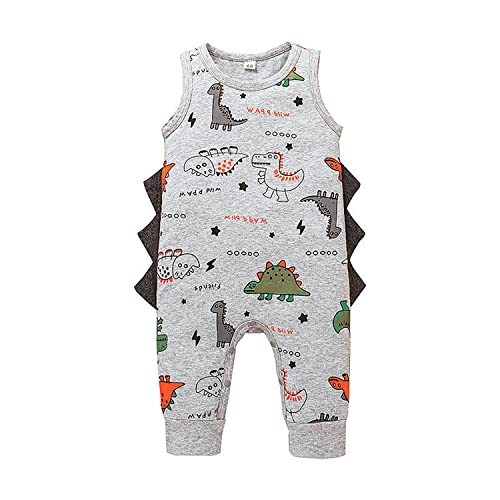Verve Jelly Pelele de dinosaurio para bebé recién nacido, pijama de verano de algodón sin mangas, mono, ropa, 74 gris, 6-9 meses