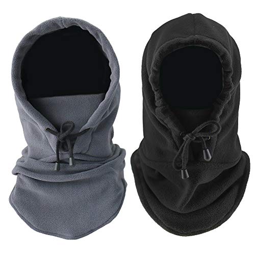 2 PCS Heavyweight Tactical Motorcycle Balaclava Face Mask Thermal Fleece Hood Black, Dark Grey