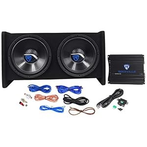 Rockville RV12.2B 1200W Dual 12″ Car Subwoofer Enclosure, Mono Amplifier, Amp Kit, Deep Bass, Durable Build, Easy Install, Perfect for Car Audio Enthusiasts