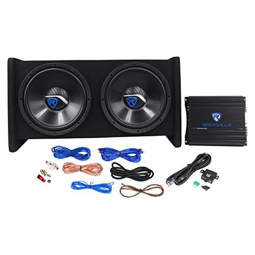 Rockville RV12.2B 1200W Dual 12" Car Subwoofer Enclosure+Mono Amplifier+Amp Kit