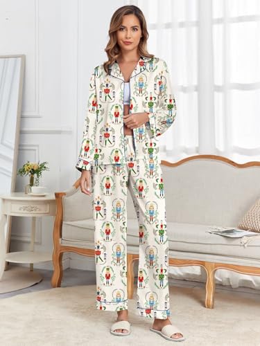 Image of Brosloth Women's Silk Satin Pajamas Pjs Sets Cute Lace Pattern Two Piece Loungewear Set Button Up Pajamas Sleepwear Black