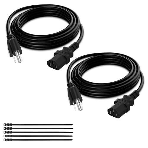 Elecan 3-Prong Replacement Power Cord 10 Ft/2 Pack, Heatproof Flexible Durable AC Device Power Cable for Appliance, Computer, TV, Monitor, Printer, ETL Listed 18AWG 125V 10A, with Ties by Elecan - Used condition - US$15.81