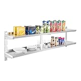 Royal Catering RCWR-180.2 Wandregal Edelstahl zwei Ablagen 180 x 30 cm à 3,5 cm Stärke 70 kg Traglast Edelstahlregal für Küche Küchenregal Edelstahl Regal Gastro