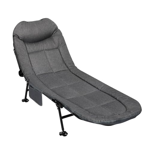 Levede Folding Camping Cot for Adults w/Cushion and Pillow,Camping Loungers Outdoor Foldable Bed Portable Sleeping Camping Cot, 6-Position Adjustable Backrest,Folding Bed for Home,Beach,Patio(Grey)