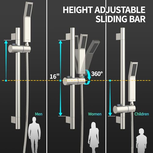 Image of SR SUN RISE 10 Inch Square Shower System with Slide Bar,Brushed Nickel