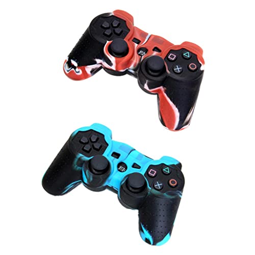 Tiuimk Carcasa de silicona para mando inalámbrico de PS2 y PS3, color azul, negro y rojo