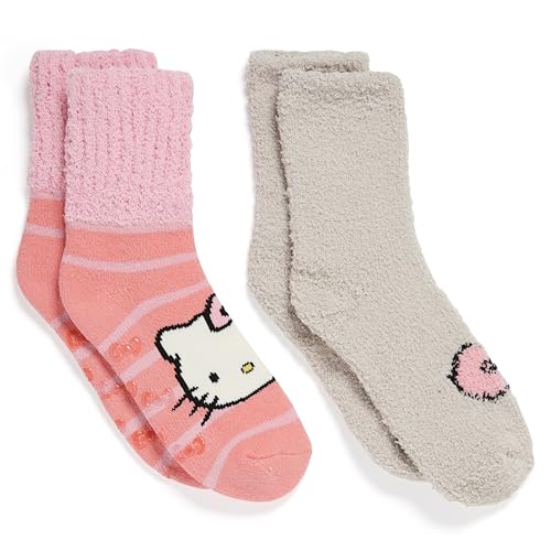 Hello Kitty Womens 2 Pack Popo Cuff Fuzzy Crew Socks